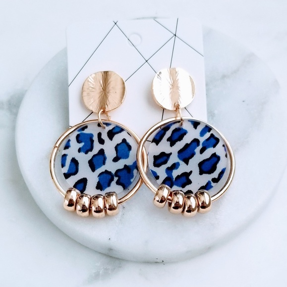 5 for $25 Gold and Blue Cheetah Print Earrings - Picture 3 of 4